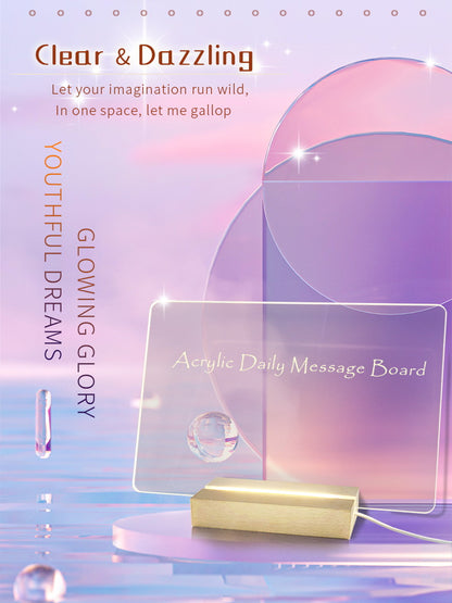 XD-TOPQC Acrylic LED Light Up Dry Erase Board with Stand, USB Powered Tabletop Memo Notepad, Clear Desktop Message Board for Daily Reminder, Planning, and Creative Use - Kawaii Room Decor, Small Notepad