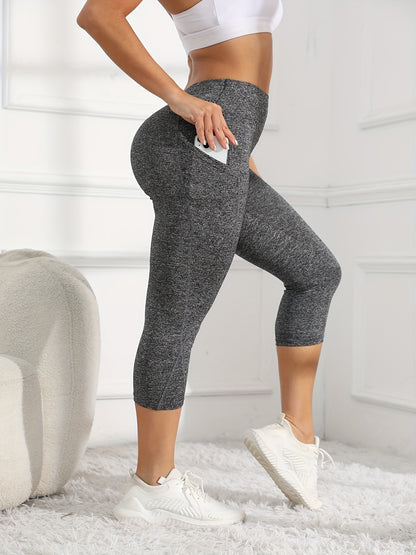 High-Waisted 7/8 Length Yoga Leggings - Tummy Control Butt-Lifting Workout Pants with Side Pockets, Medium-Stretch Non-See-Through Fabric for Gym, Cycling & All-Season Fitness, Yoga Pants, Gym Apparel, Seamless Design, Opaque