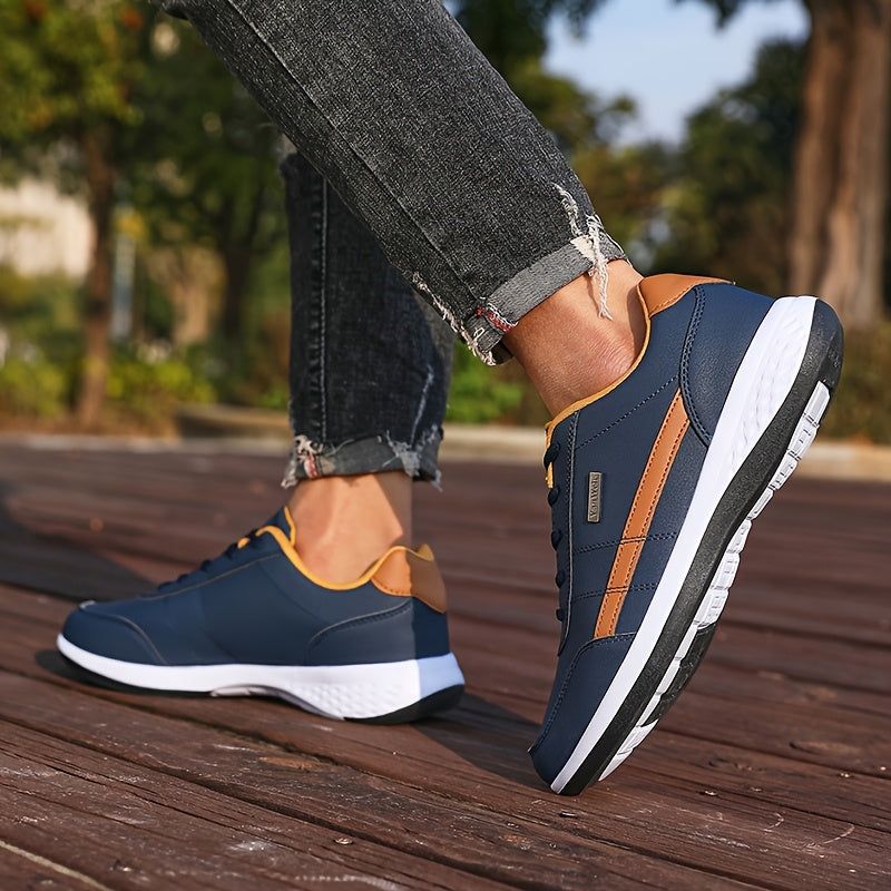 VanWeir Men'S Lightweight Running Sneakers - Navy Blue & Brown Two-Tone Design, Breathable Mesh Lining, Stability Support, MD/TPR Sole for Outdoor Training, Hiking & Casual Wear, Hiking Footwear, Modern Sneakers, Comfortable