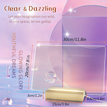 XD-TOPQC Acrylic LED Light Up Dry Erase Board with Stand, USB Powered Tabletop Memo Notepad, Clear Desktop Message Board for Daily Reminder, Planning, and Creative Use - Kawaii Room Decor, Small Notepad