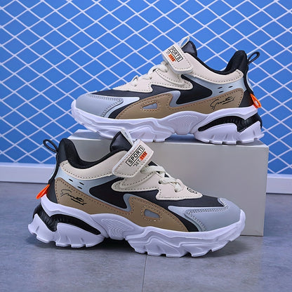 Boys Soft-soled Sneakers, Lightweight Breathable Non-slip Hook-and-loop Fastener Casual Shoes