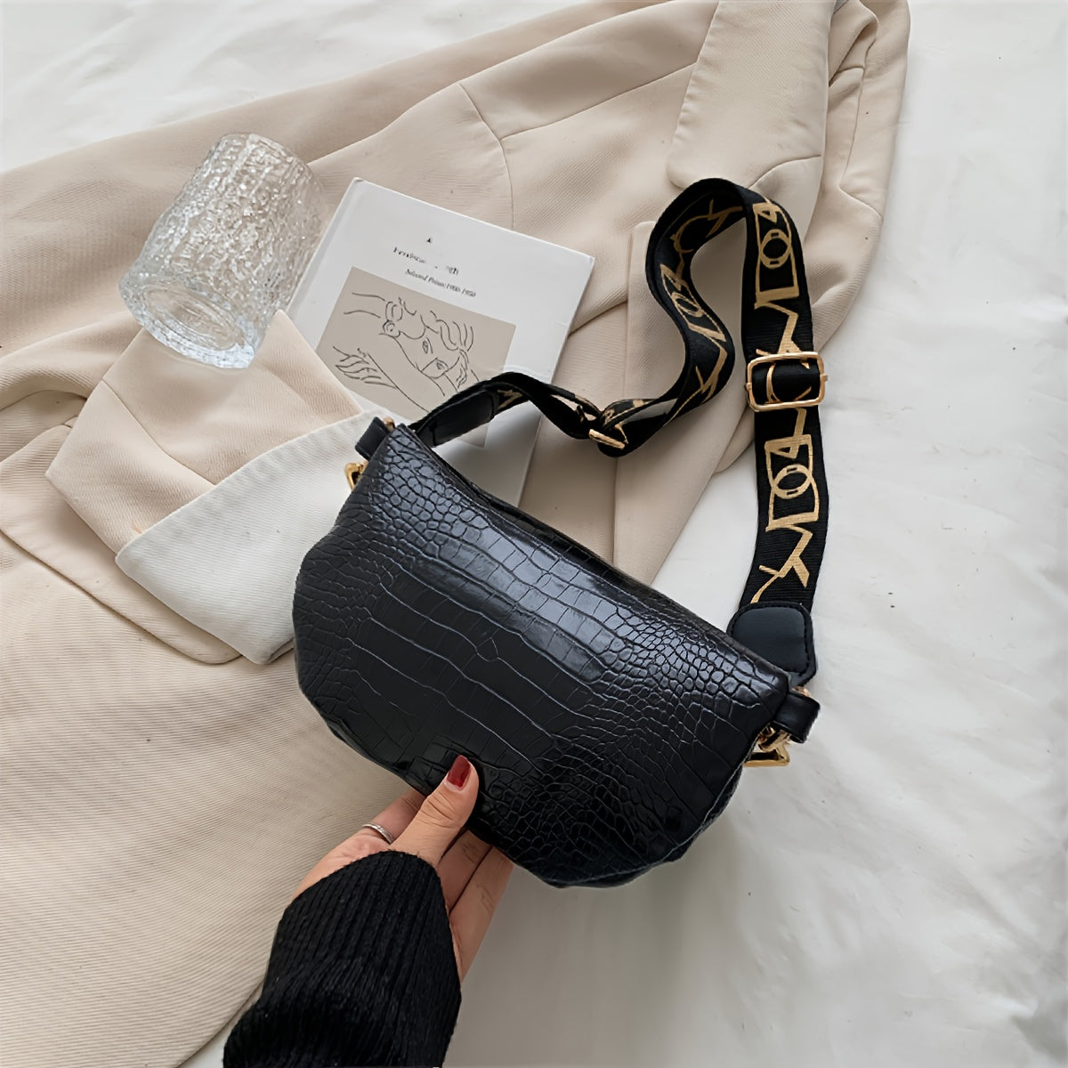 Stylish Crocodile-Embossed Chain Waist Bag | Secure Zip & Versatile Use | Faux Leather Fanny/Chest Pack for Girls with Polyester Lining