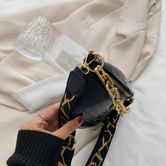 Stylish Crocodile-Embossed Chain Waist Bag | Secure Zip & Versatile Use | Faux Leather Fanny/Chest Pack for Girls with Polyester Lining