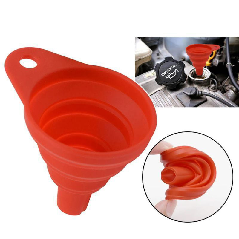 [Large Size] Car Engine Oil Funnel, Car Universal Silicone Liquid Funnel, Foldable Portable Car Oil Change Funnel, Telescopic Long Neck Liquid Funnel