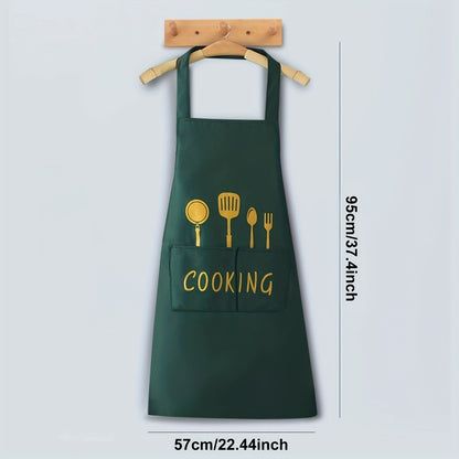 1Pc Apron, Waterproof And Oil-proof Apron With Pockets, For Coffee Bar, Restaurant, Adjustable Multipurpose Apron, 28.3in/25.5in