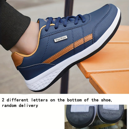 VanWeir Men'S Lightweight Running Sneakers - Navy Blue & Brown Two-Tone Design, Breathable Mesh Lining, Stability Support, MD/TPR Sole for Outdoor Training, Hiking & Casual Wear, Hiking Footwear, Modern Sneakers, Comfortable