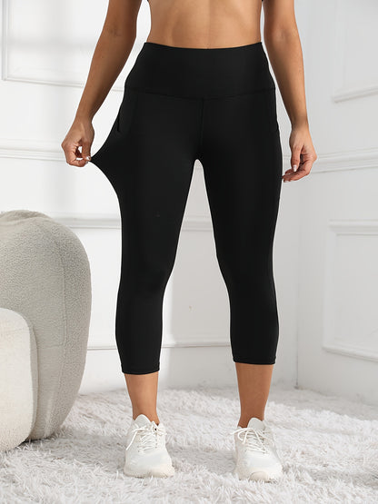 High-Waisted 7/8 Length Yoga Leggings - Tummy Control Butt-Lifting Workout Pants with Side Pockets, Medium-Stretch Non-See-Through Fabric for Gym, Cycling & All-Season Fitness, Yoga Pants, Gym Apparel, Seamless Design, Opaque
