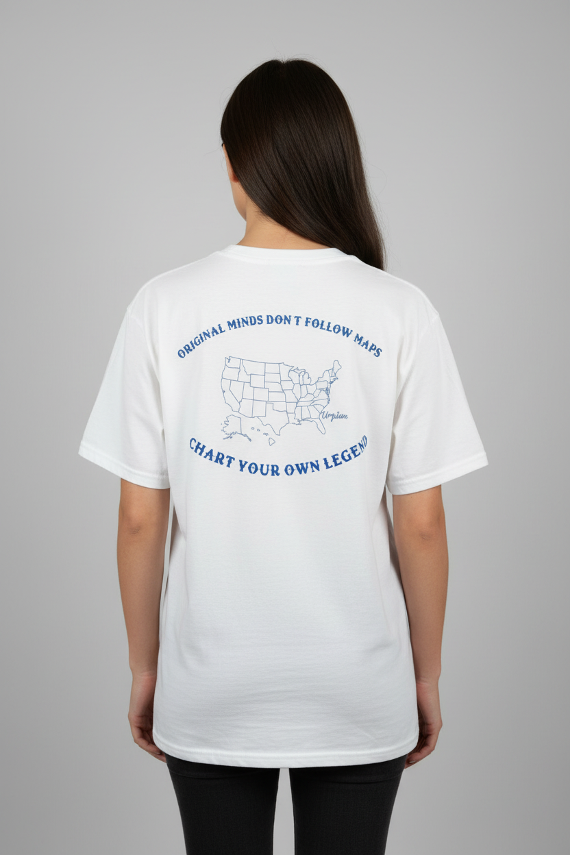 Umpteen Original Minds Don't Follow Maps tee women's mock photo