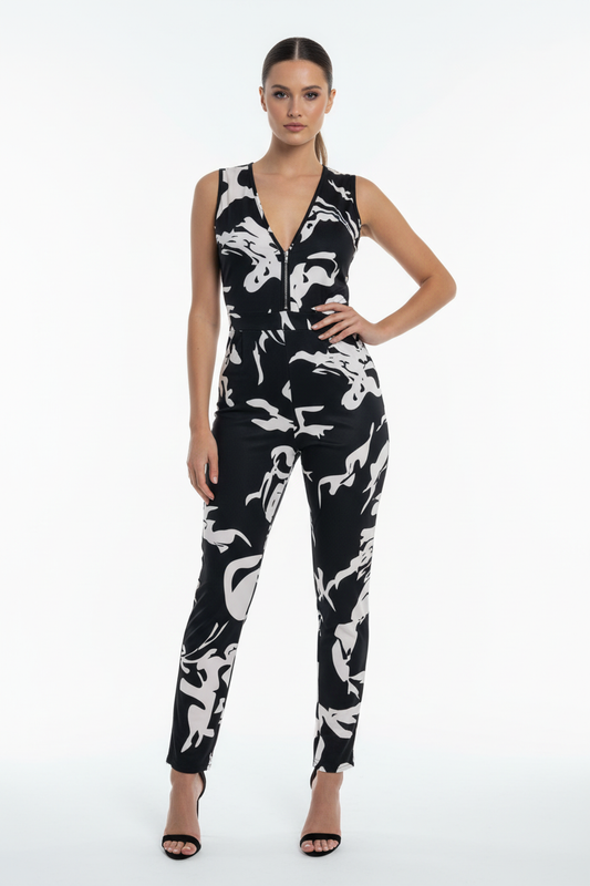 Black and white abstract print sleeveless jumpsuit size small